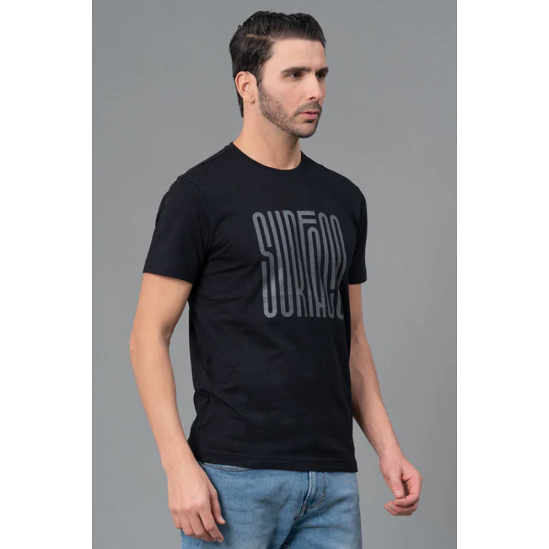 Mens Casual Round Neck Classic Black T-Shirt - Image 2