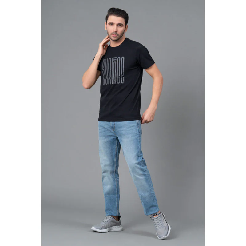 Mens Casual Round Neck Classic Black T-Shirt - Image 5