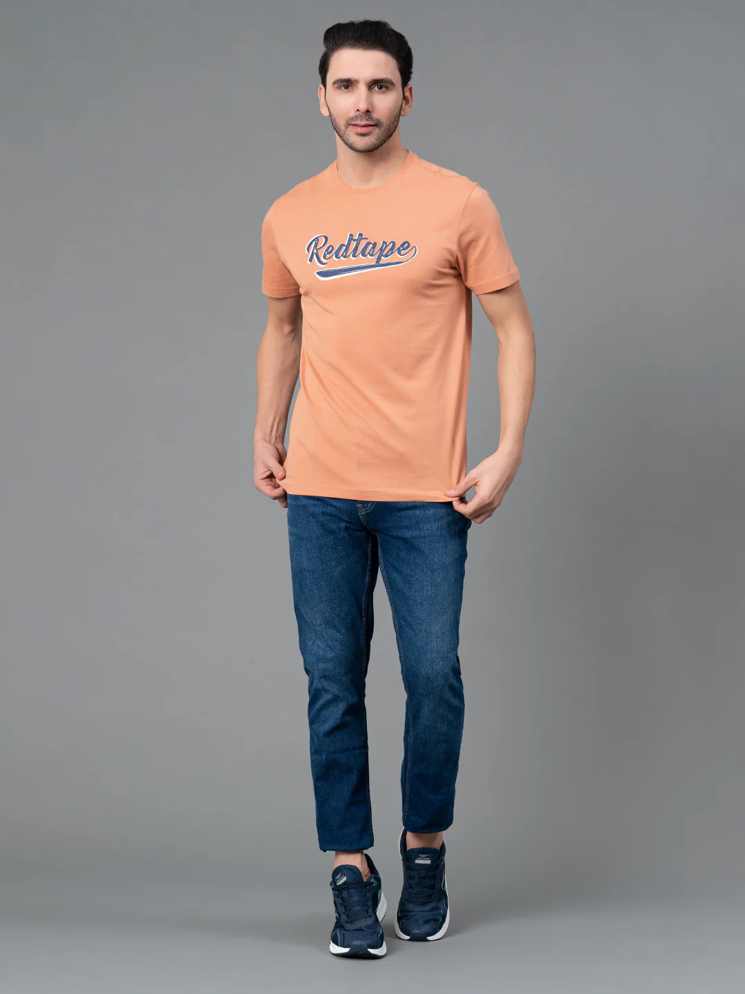 Men's Casual Round Neck Deep Blue T-Shirt - Image 5