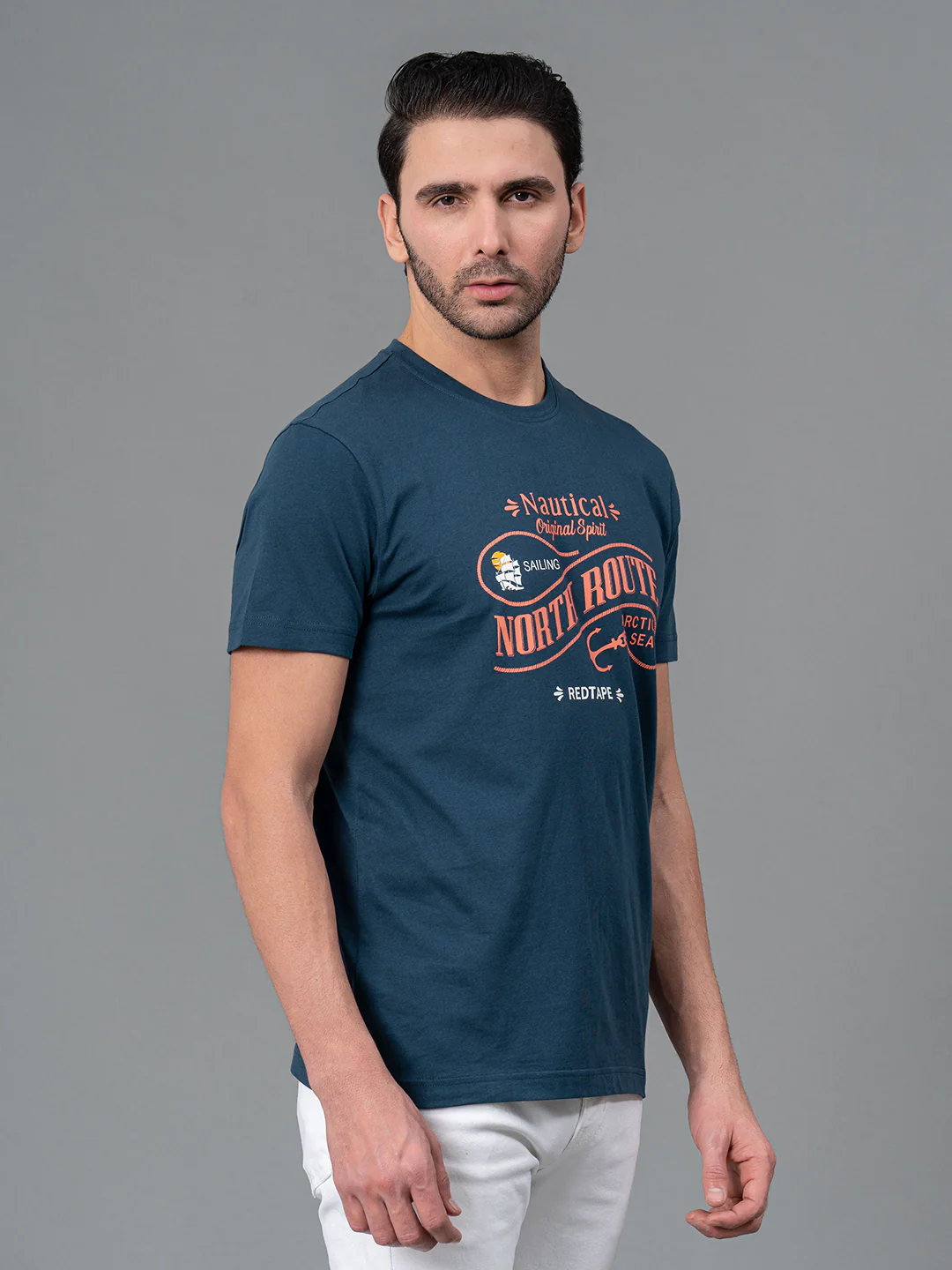 Mens Casual Round Neck Deep Blue T-Shirt - Image 2