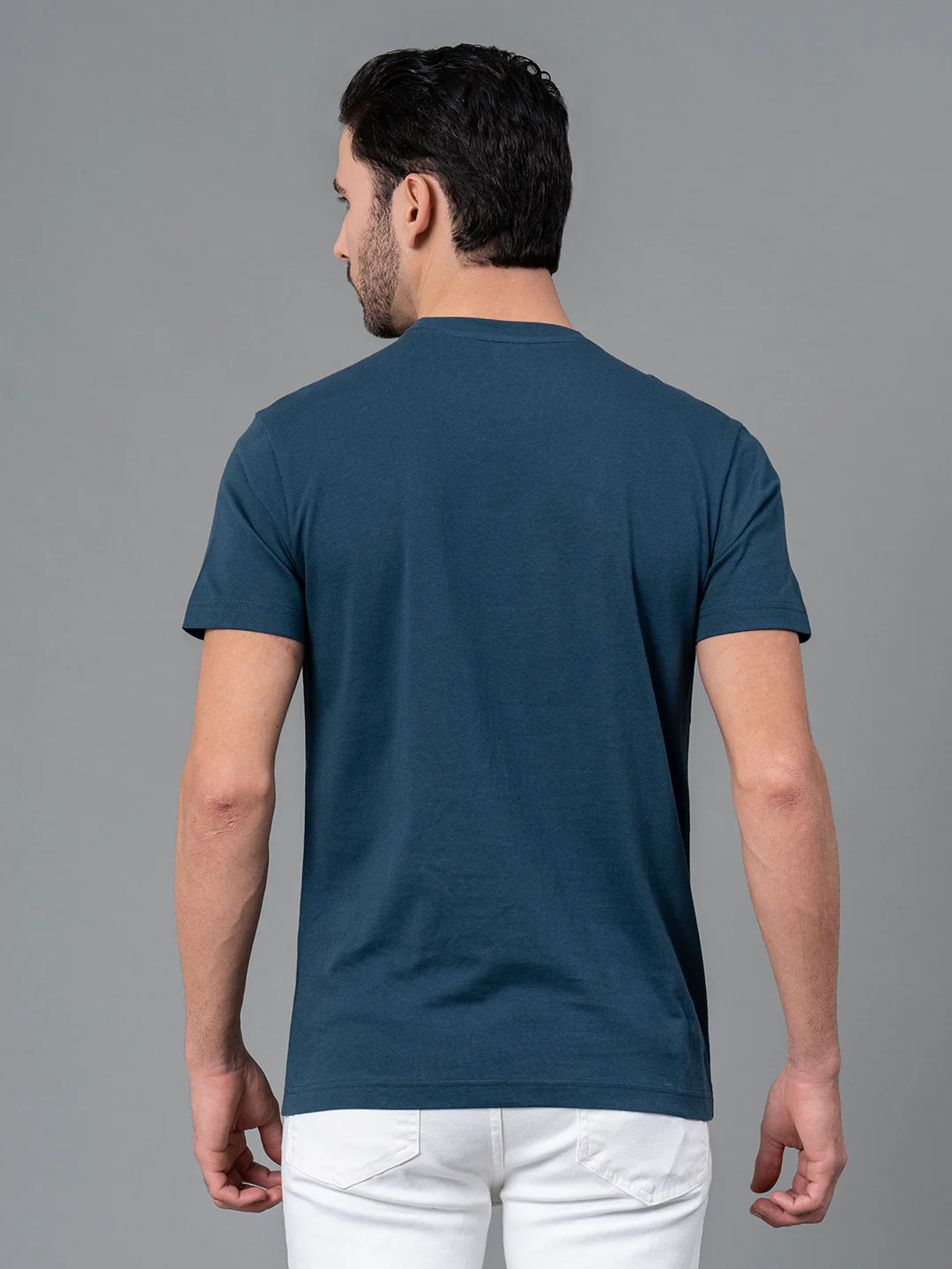 Mens Casual Round Neck Deep Blue T-Shirt - Image 3