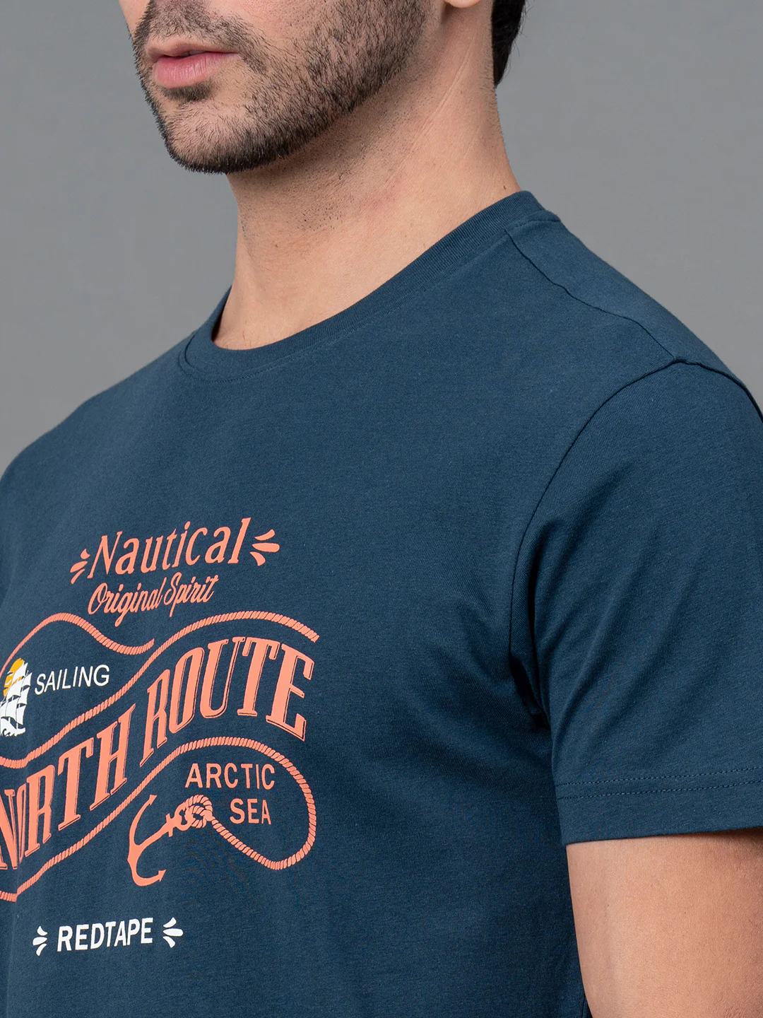 Mens Casual Round Neck Deep Blue T-Shirt - Image 4