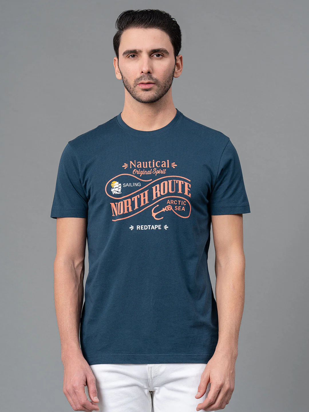 Mens Casual Round Neck Deep Blue T-Shirt - Image 6
