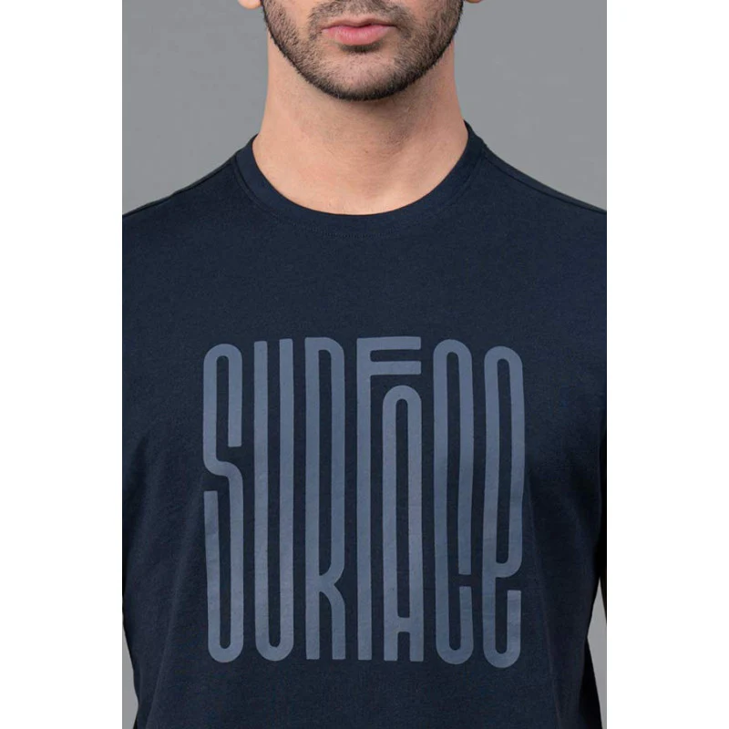 Mens Casual Round Neck Navy T-Shirt - Image 4