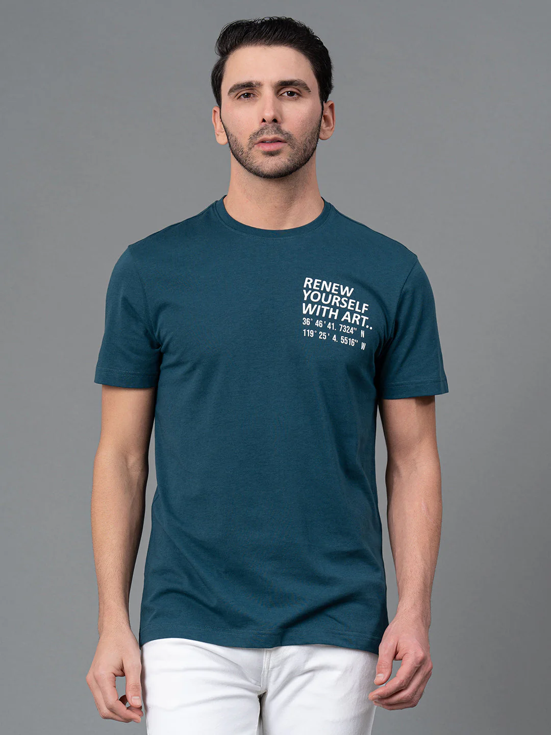 Mens Casual Round Neck Teal T-Shirt - Image 6