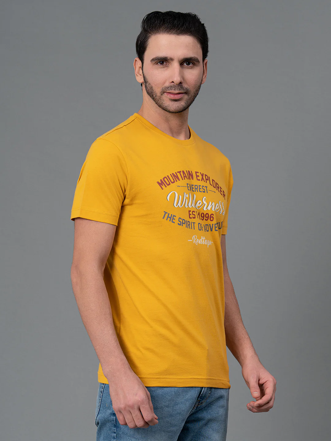 Men's Casual Round Neck Yellow T-Shirt - Image 2