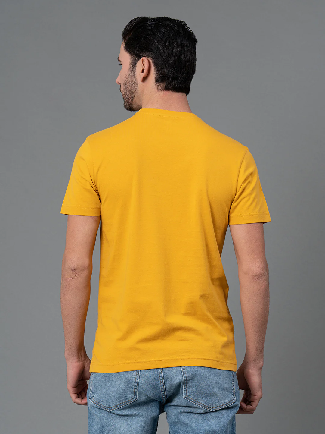Men's Casual Round Neck Yellow T-Shirt - Image 3