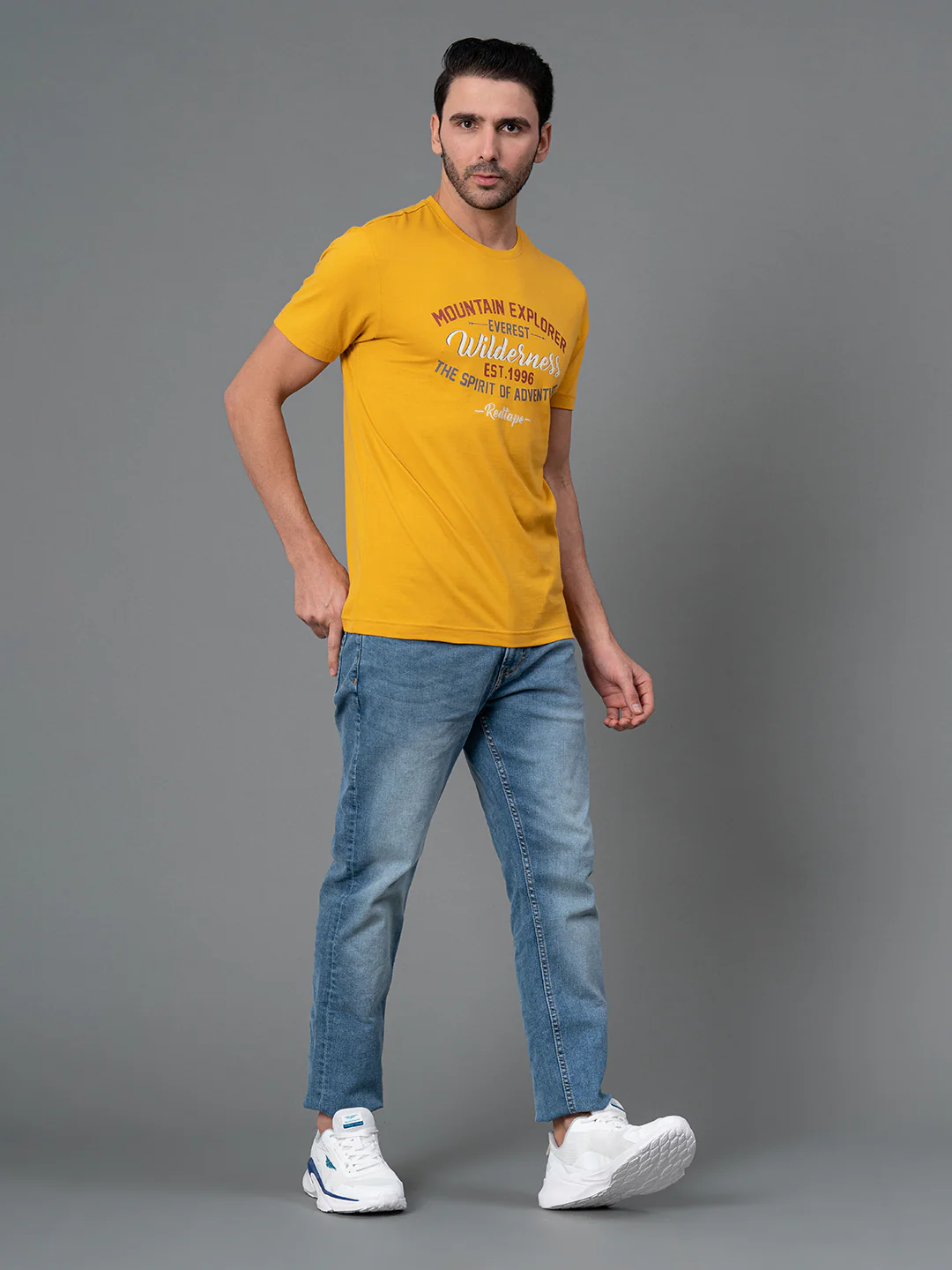 Men's Casual Round Neck Yellow T-Shirt - Image 5