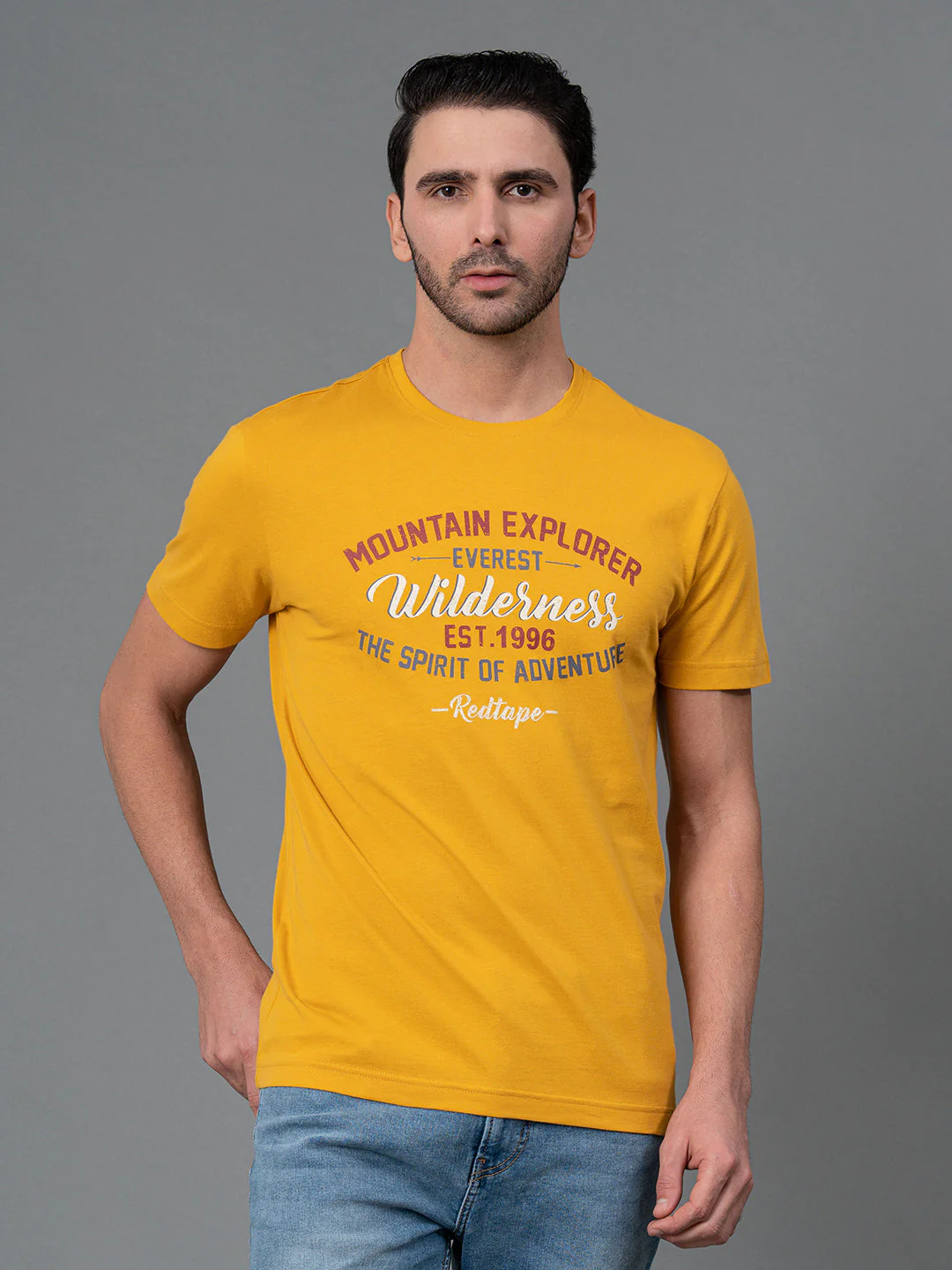 Men's Casual Round Neck Yellow T-Shirt - Image 6