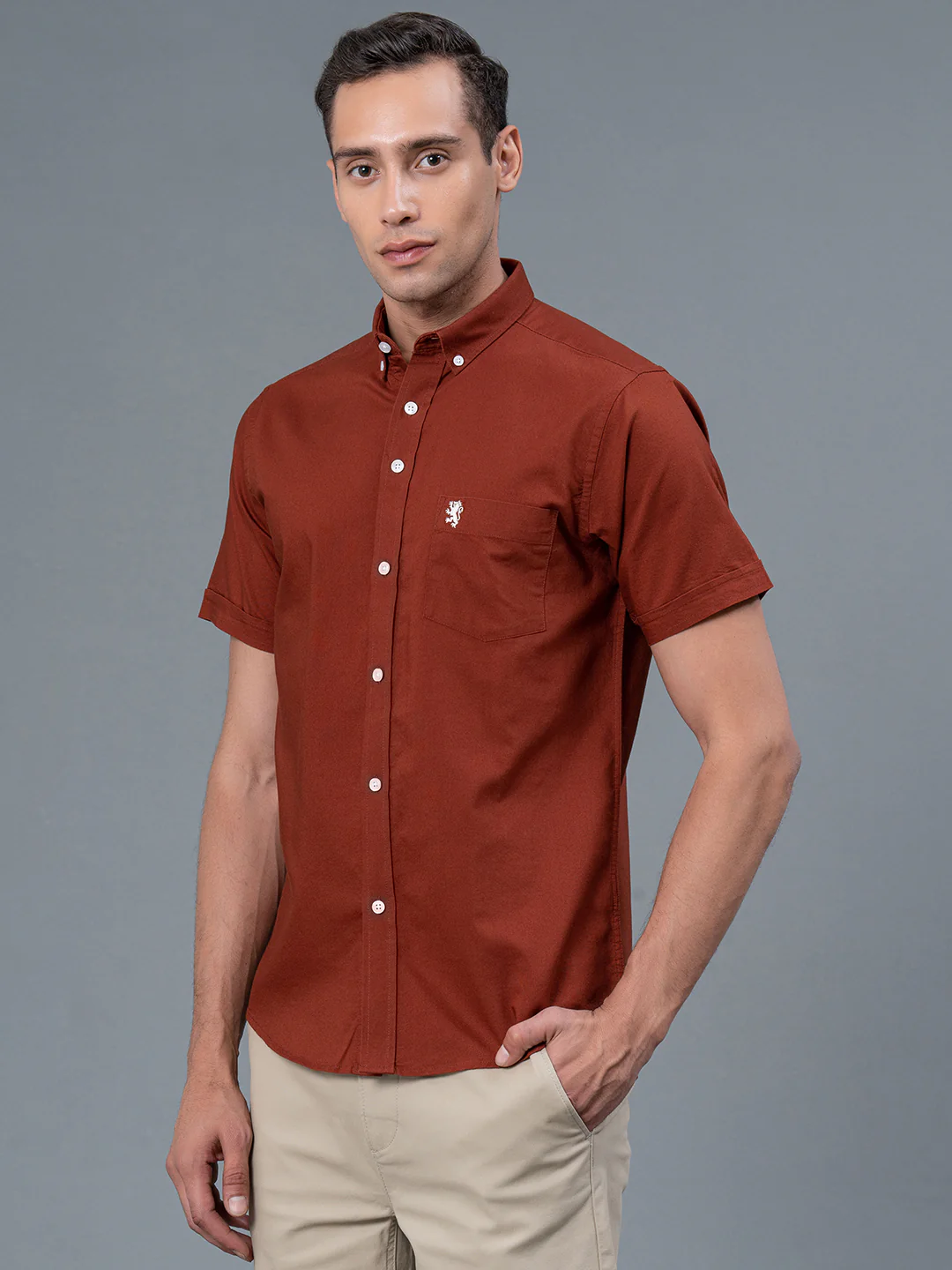 Men's Casual Rust Color Shirt - Image 5