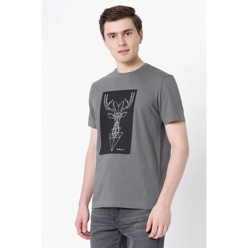 Men's Charcoal Grey Graphic Print T-Shirt - Image 2