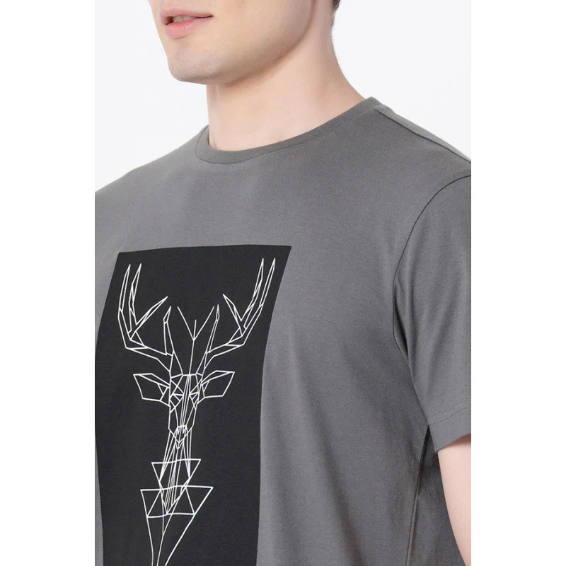 Men's Charcoal Grey Graphic Print T-Shirt - Image 4