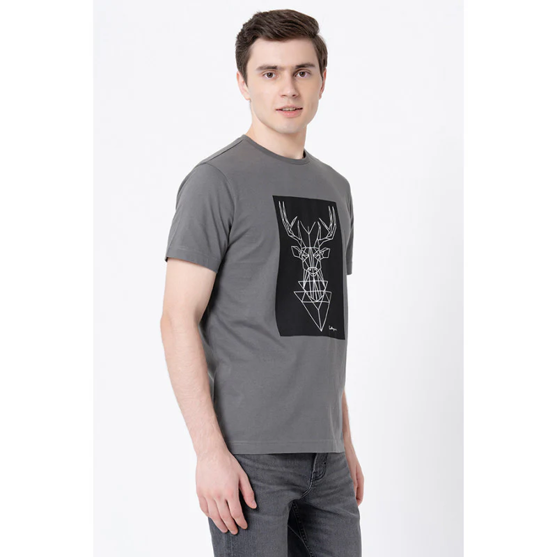 Men's Charcoal Grey Graphic Print T-Shirt - Image 5