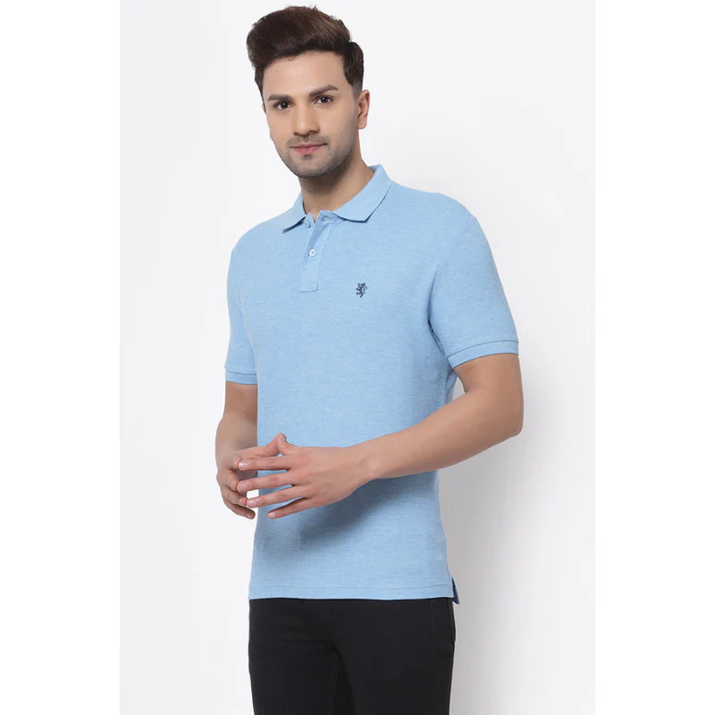 Men Cobalt Blue Collared T-Shirt - Image 2