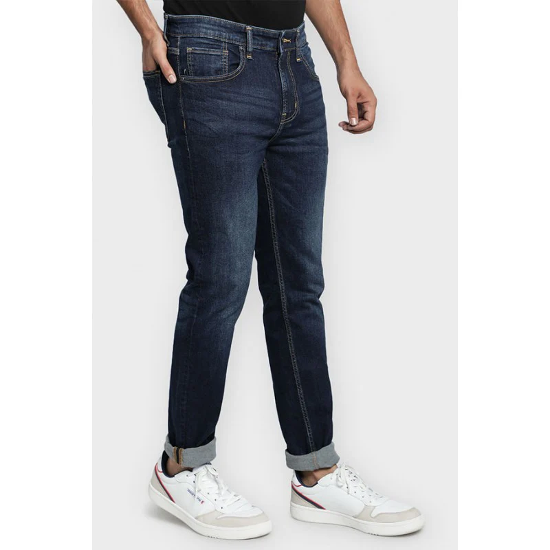 Men's Dark Blue Cotton Elastane Skinny Fit Jeans