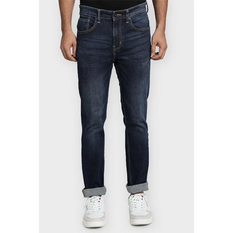 Men's Dark Blue Cotton Elastane Skinny Fit Jeans - Image 2