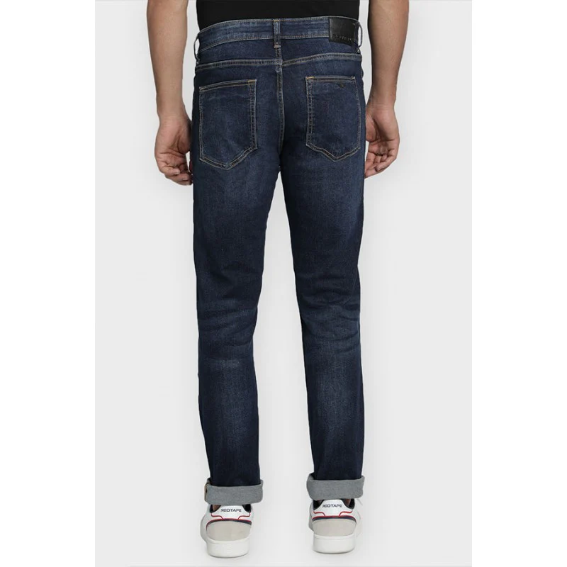 Men's Dark Blue Cotton Elastane Skinny Fit Jeans - Image 5
