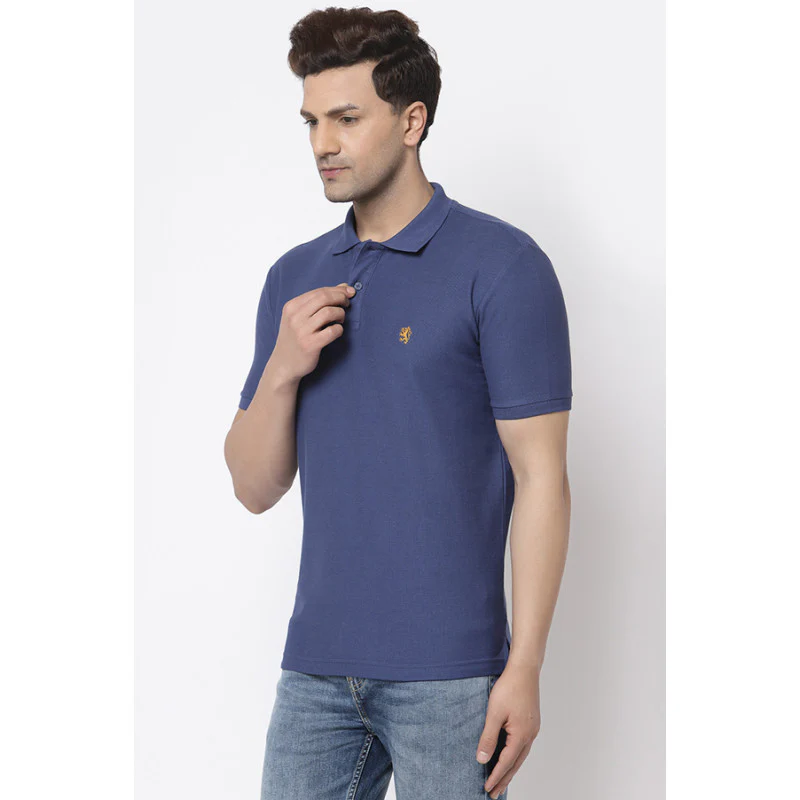 Men Dark Blue Polo Neck T-Shirt - Image 2