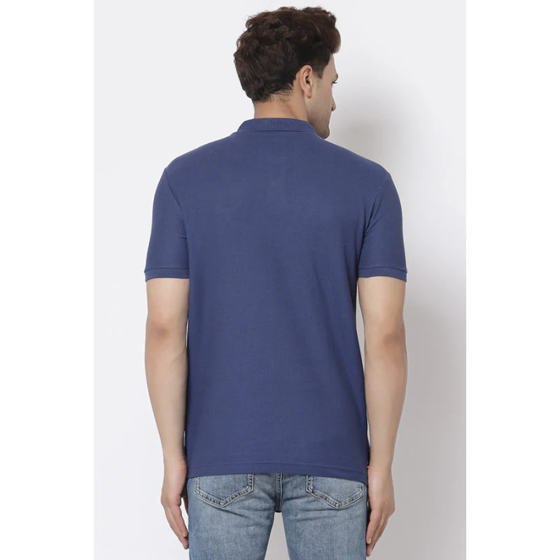 Men Dark Blue Polo Neck T-Shirt - Image 3