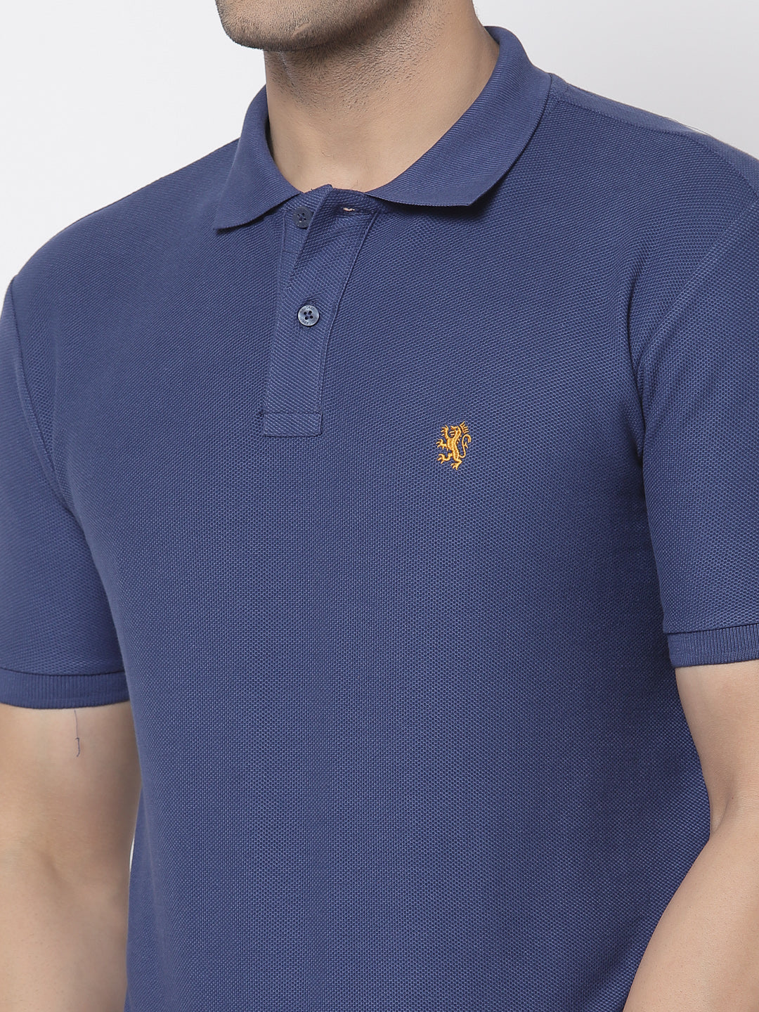 Men Dark Blue Polo Neck T-Shirt - Image 4