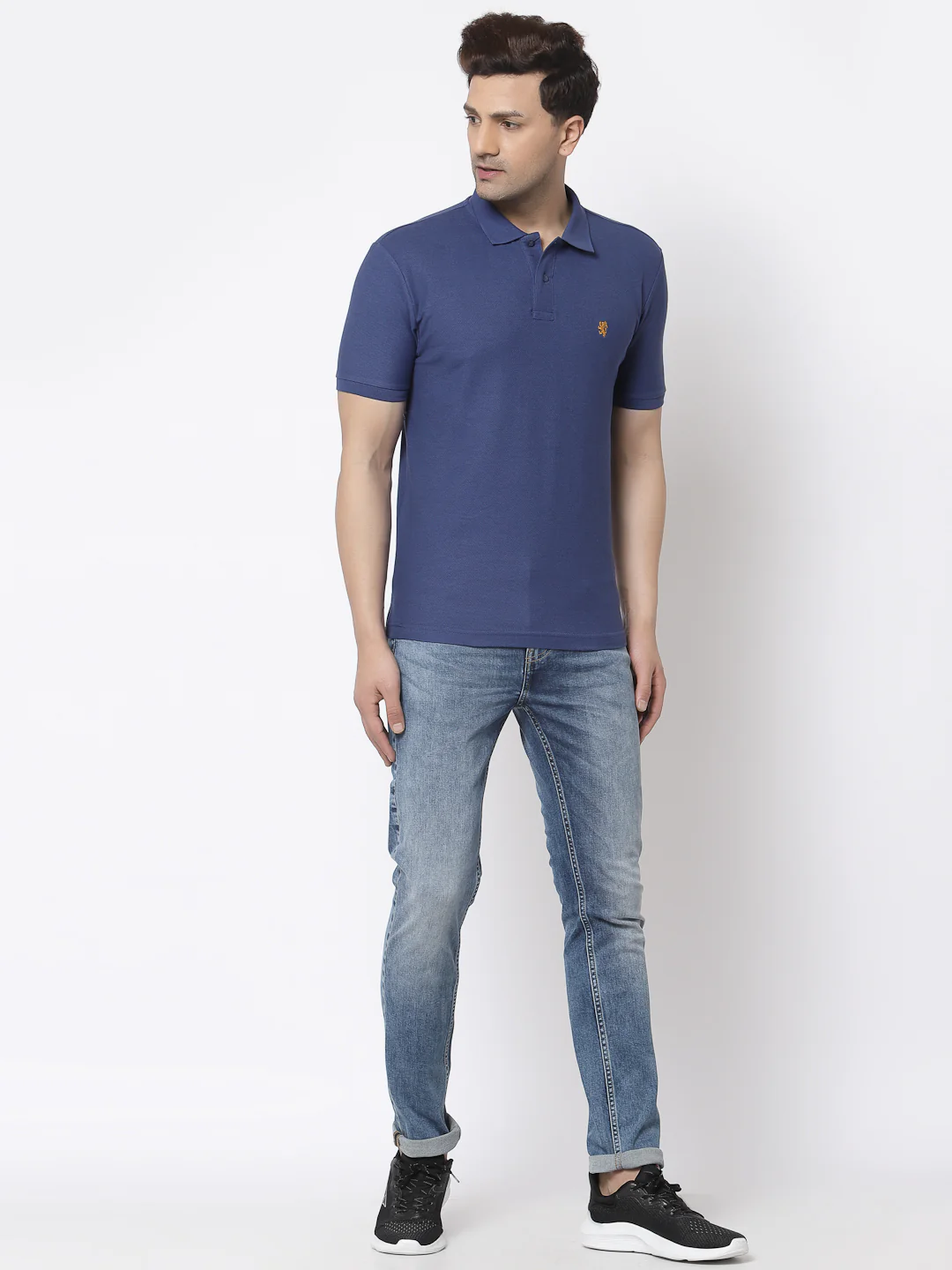 Men Dark Blue Polo Neck T-Shirt - Image 5