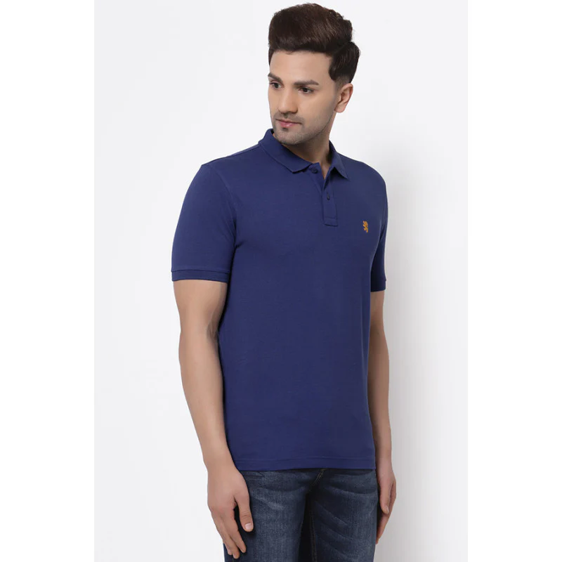 Men Dark Blue Polo Neck T-Shirt - Image 2
