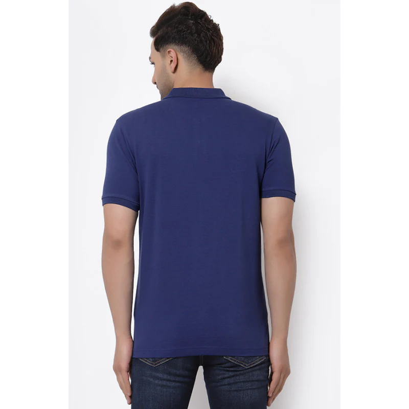 Men Dark Blue Polo Neck T-Shirt - Image 3