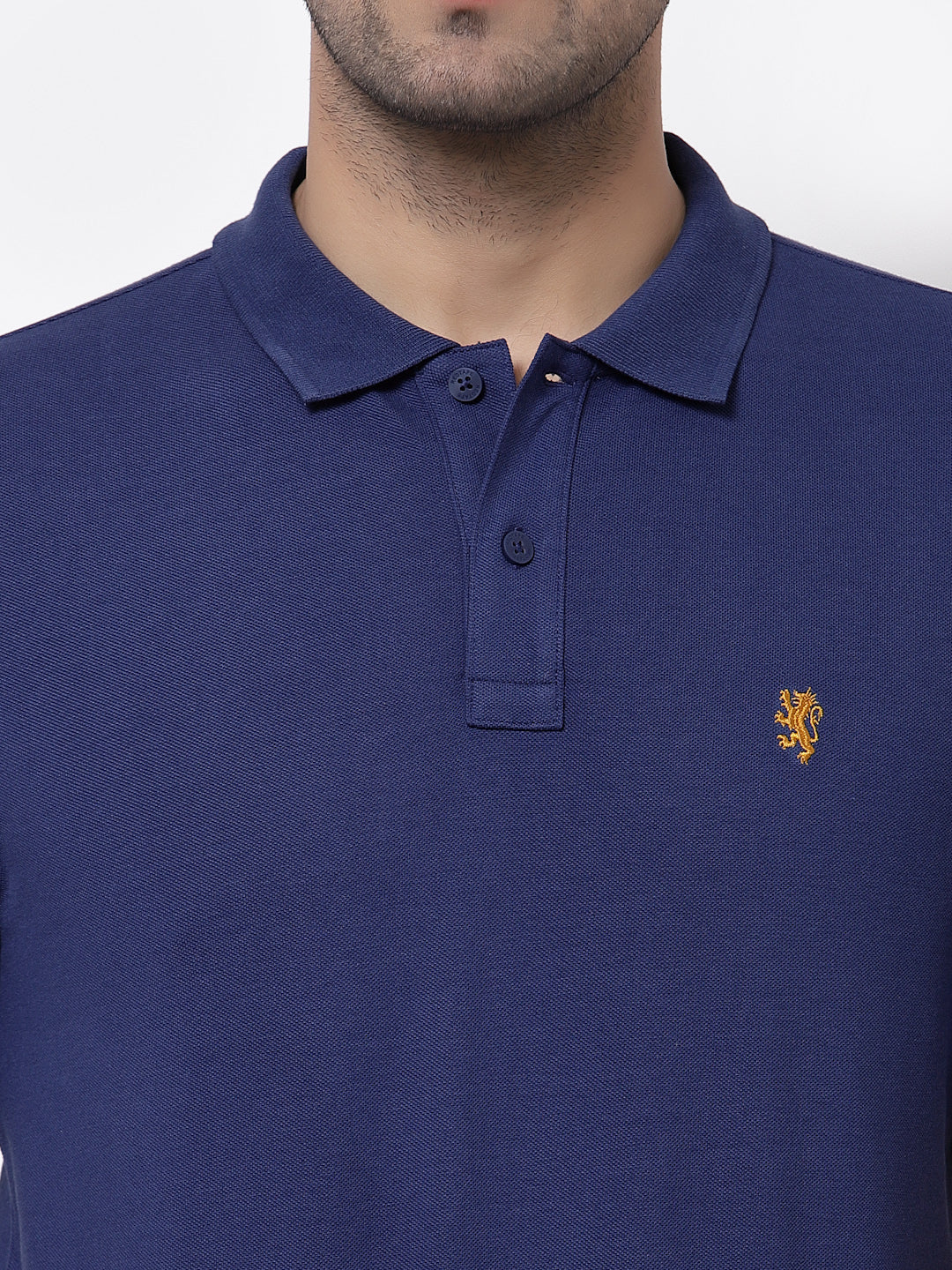 Men Dark Blue Polo Neck T-Shirt - Image 4