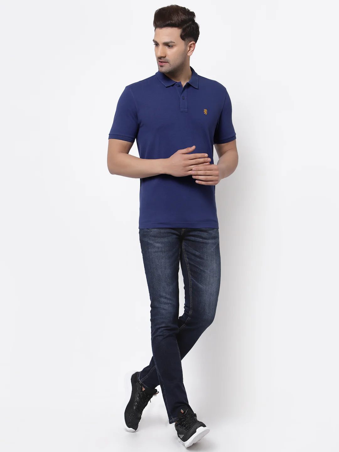 Men Dark Blue Polo Neck T-Shirt - Image 5