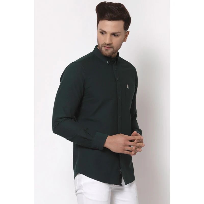 Men's Dark Green Full Sleeves Casual Shirt - Image 3