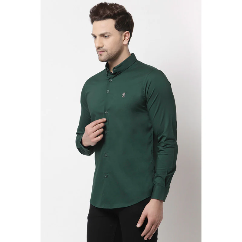 Men's Dark Green Solid Shirt - Image 2