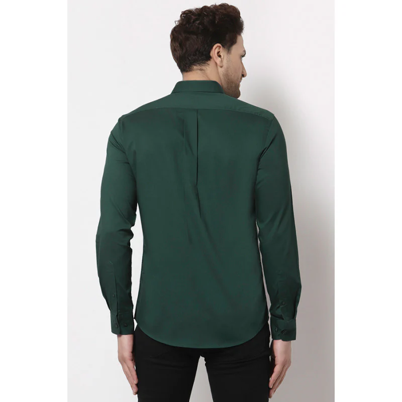 Men's Dark Green Solid Shirt - Image 3