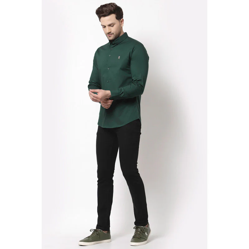 Men's Dark Green Solid Shirt - Image 4
