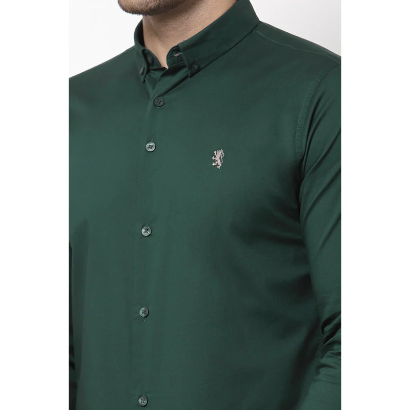 Men's Dark Green Solid Shirt - Image 5
