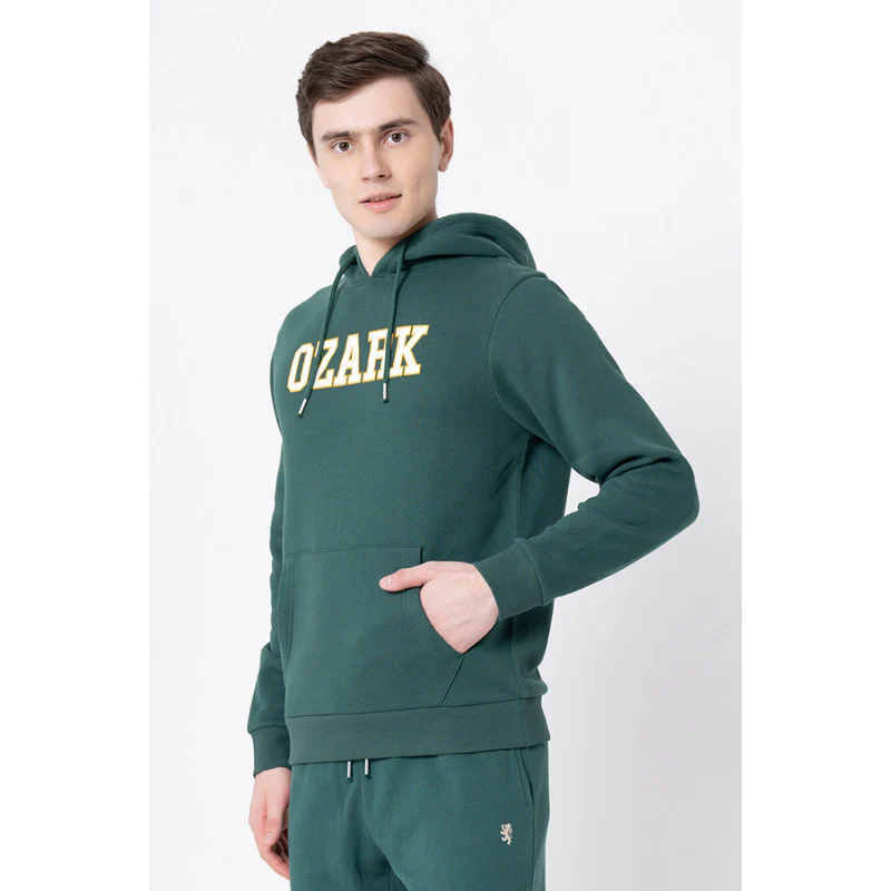 Men's Dark Green Graphic Print Hoodie - Image 2