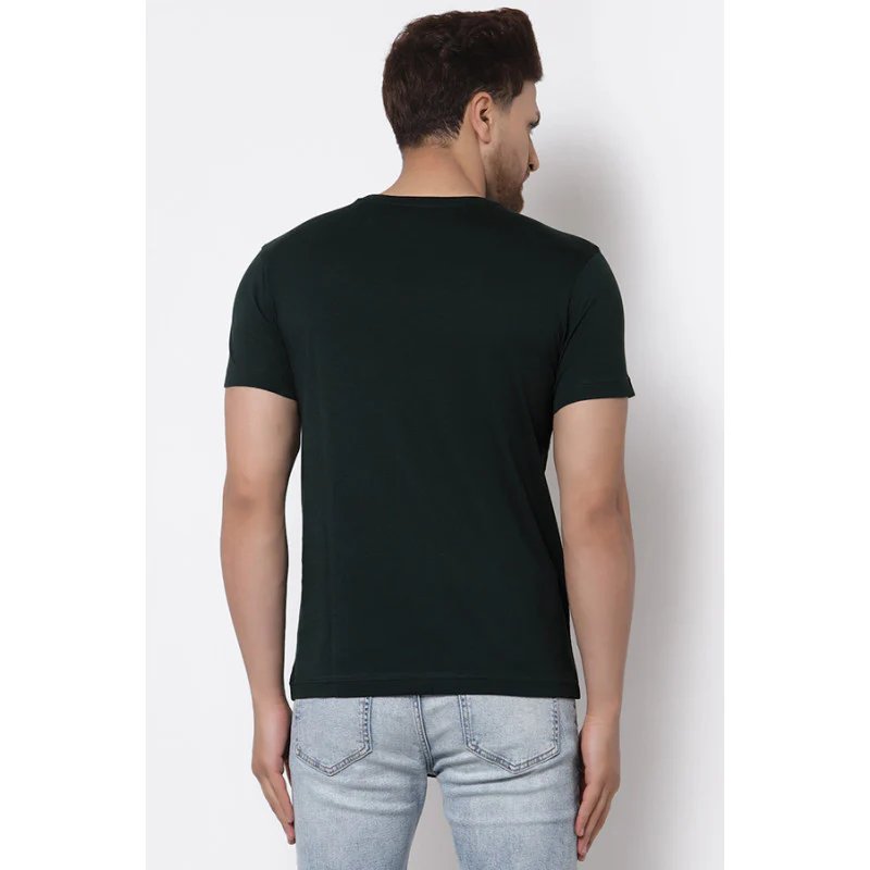 Men Dark Green Solid T-Shirt - Image 3