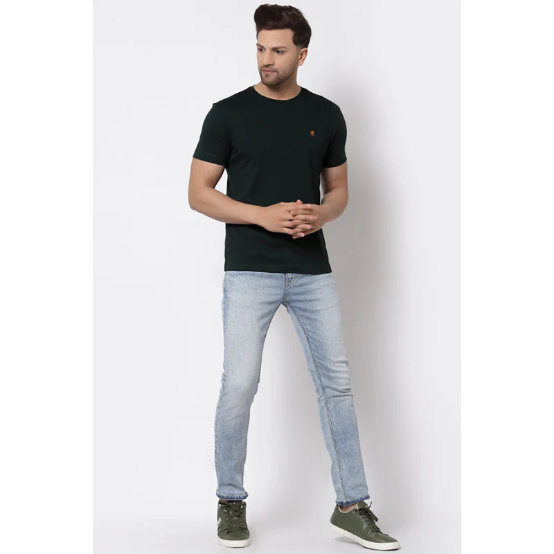 Men Dark Green Solid T-Shirt - Image 4