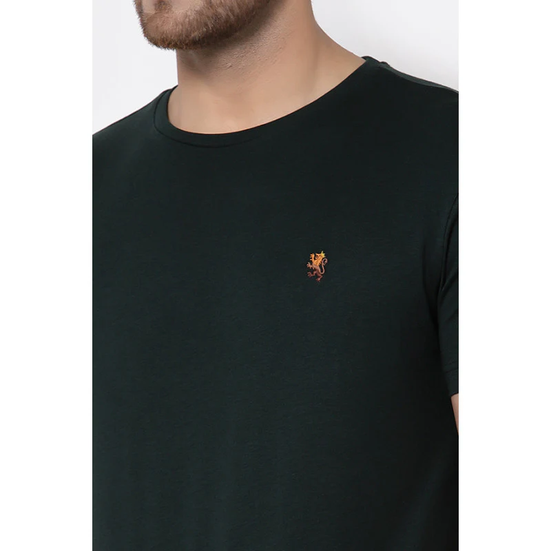 Men Dark Green Solid T-Shirt - Image 5