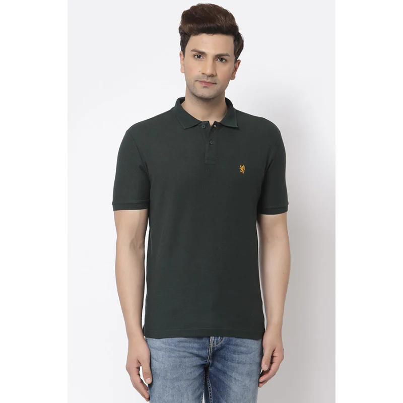 Men Dark Green Polo Neck T-Shirt - Image 2