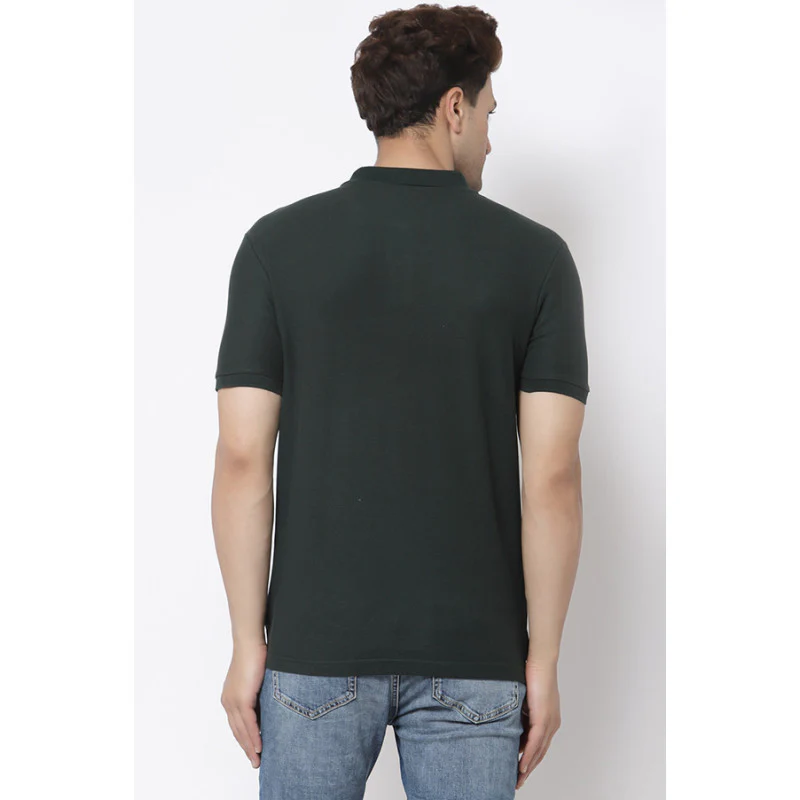 Men Dark Green Polo Neck T-Shirt - Image 3