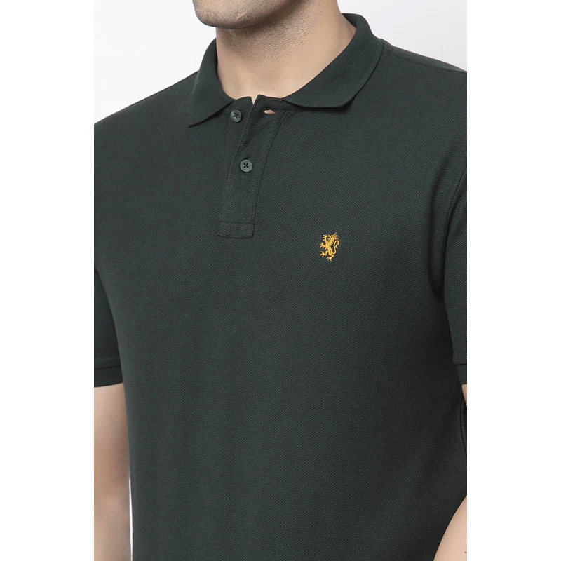 Men Dark Green Polo Neck T-Shirt - Image 4