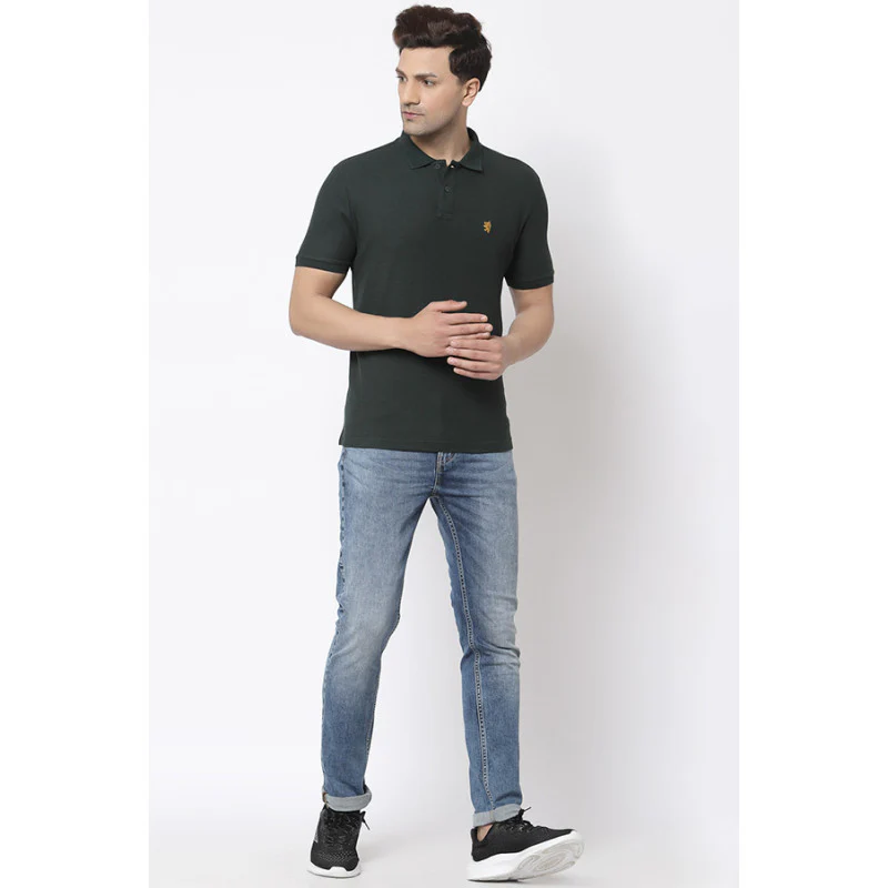 Men Dark Green Polo Neck T-Shirt - Image 5