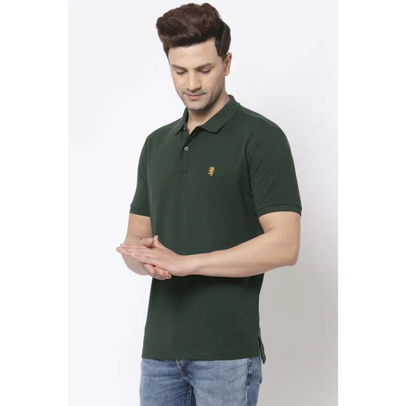 Men Dark Green Polo Neck T-Shirt - Image 2