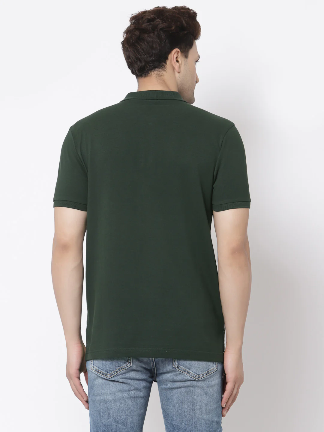 Men Dark Green Polo Neck T-Shirt - Image 3