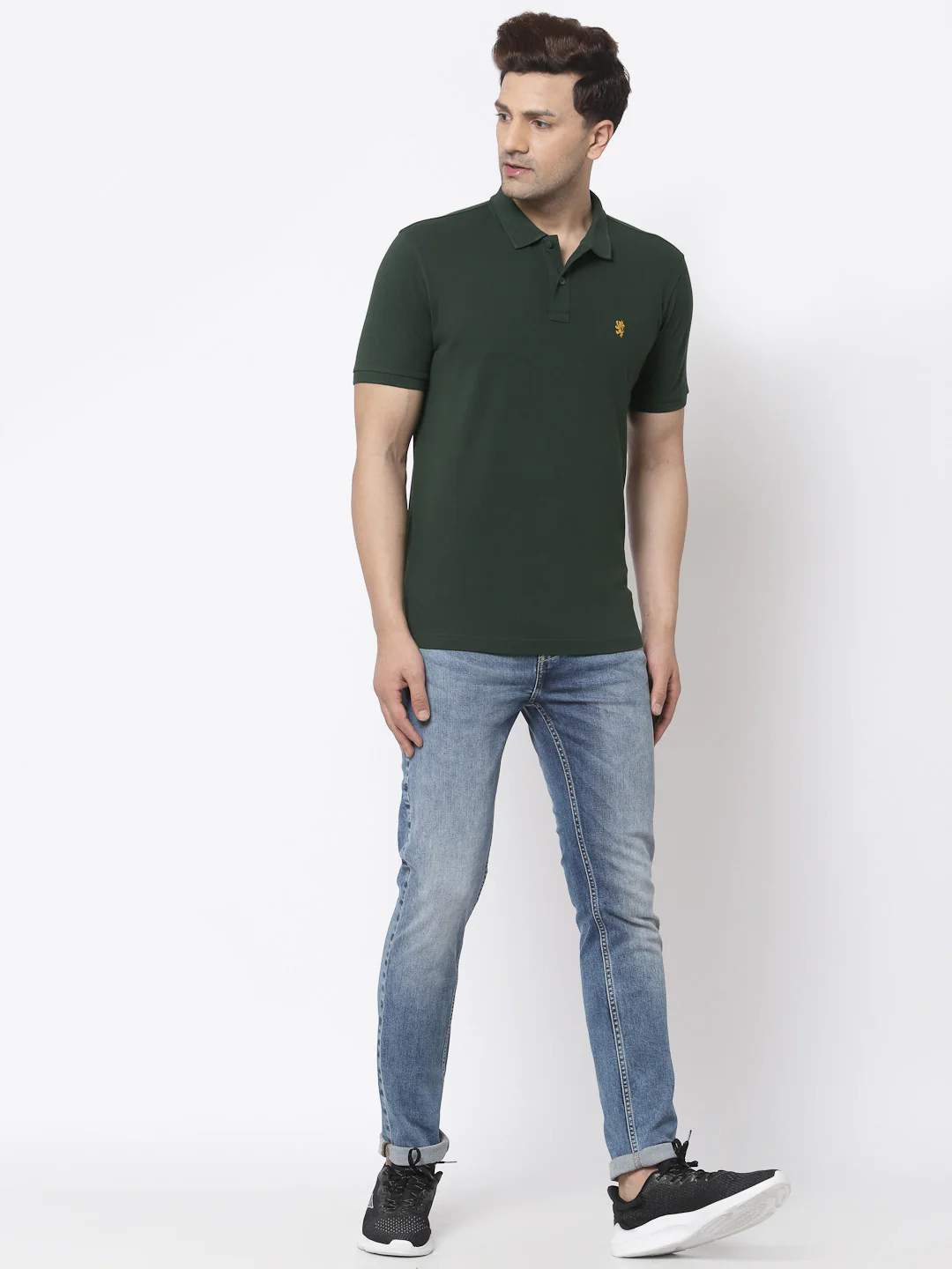 Men Dark Green Polo Neck T-Shirt - Image 5