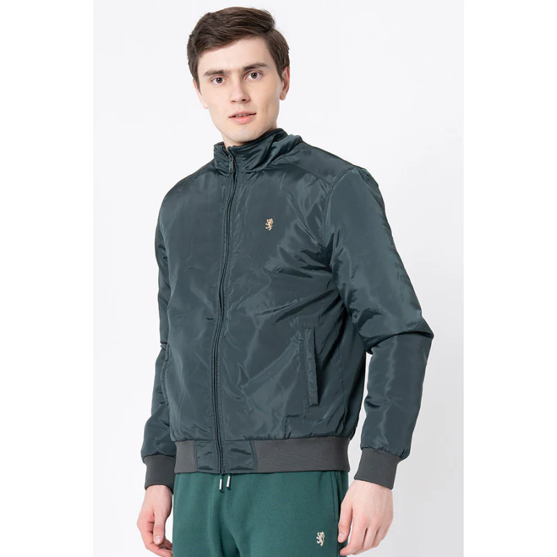 Men's Dark Green Solid Jacket - Image 2