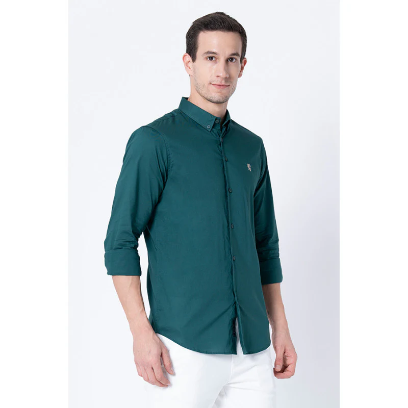 Men's Dark Green Solid Shirts - Image 2