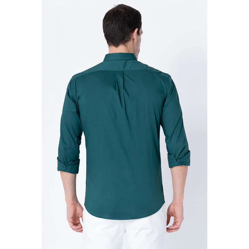 Men's Dark Green Solid Shirts - Image 3