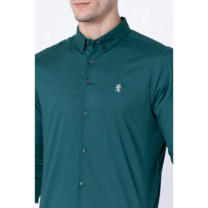 Men's Dark Green Solid Shirts - Image 4