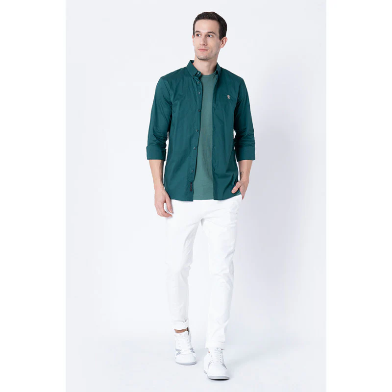 Men's Dark Green Solid Shirts - Image 5